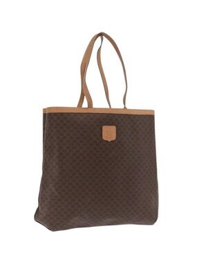 CELINE Macadam Canvas Tote Bag PVC Leather Brown Gold